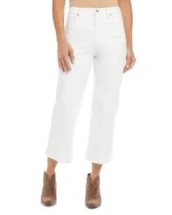 Brooklyn High Rise Cropped Wide Leg Jeans In Cream - Karen Kane