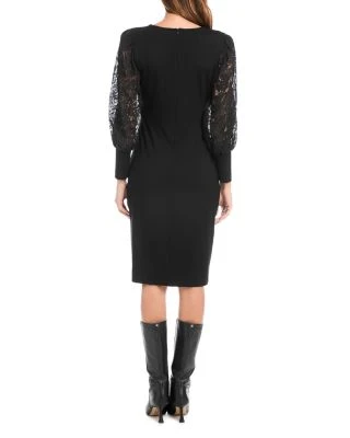 Lace Sleeve V Neck Dress - Karen Kane Lace Sleeve V Neck Dress - Karen Kane -Karen Kane