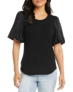 Contrast Sleeve Scoop Neck Top - Karen Kane