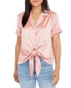 Button Front Tie Hem Shirt - Karen Kane