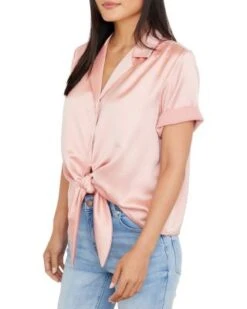 Button Front Tie Hem Shirt - Karen Kane -Karen Kane 12636876 fpx