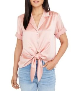 Button Front Tie Hem Shirt - Karen Kane -Karen Kane 12636877 fpx
