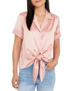 Button Front Tie Hem Shirt - Karen Kane -Karen Kane 12636878 fpx