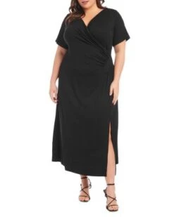 Faux Wrap Midi Dress - Karen Kane Plus -Karen Kane 12636940 fpx