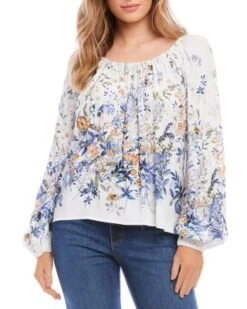 Petite Floral Blouson Sleeve Top - Karen Kane