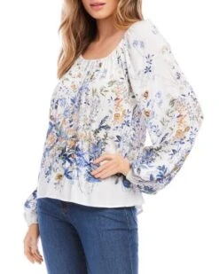 Petite Floral Blouson Sleeve Top - Karen Kane -Karen Kane 12674762 fpx