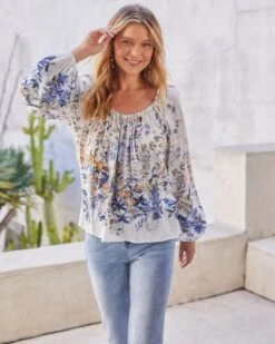 Petite Floral Blouson Sleeve Top - Karen Kane -Karen Kane 12674763 fpx