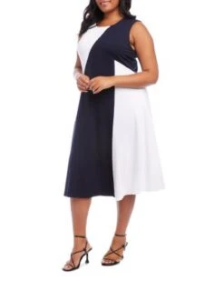 Sleeveless Color Block Midi Dress - Karen Kane Plus -Karen Kane 12674854 fpx