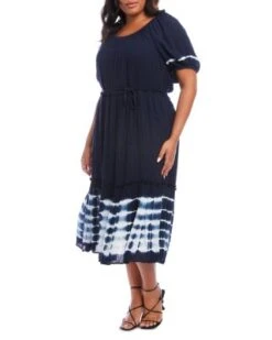 Puff Sleeve Tie Dye Midi Dress - Karen Kane Plus -Karen Kane 12674881 fpx
