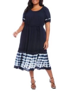 Puff Sleeve Tie Dye Midi Dress - Karen Kane Plus -Karen Kane 12674882 fpx