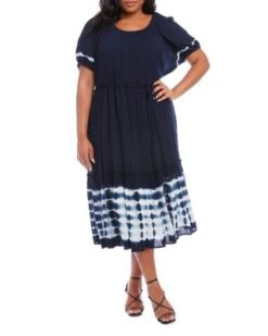 Puff Sleeve Tie Dye Midi Dress - Karen Kane Plus -Karen Kane 12674886 fpx