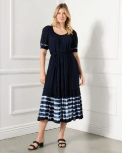 Puff Sleeve Tie Dye Midi Dress - Karen Kane Plus -Karen Kane 12674890 fpx