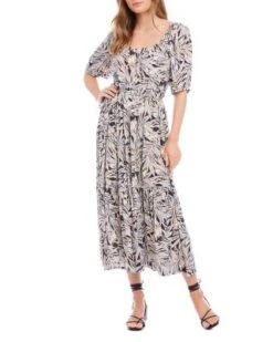 Printed Puff Sleeve Midi Dress - Karen Kane -Karen Kane 12705528 fpx