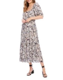 Printed Puff Sleeve Midi Dress - Karen Kane -Karen Kane 12705529 fpx