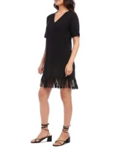V Neck Fringe Trim Dress - Karen Kane -Karen Kane 12800306 fpx