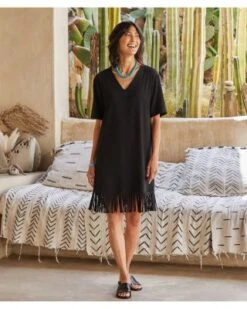 V Neck Fringe Trim Dress - Karen Kane -Karen Kane 12800309 fpx