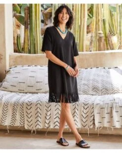 V Neck Fringe Trim Dress - Karen Kane -Karen Kane 12800313 fpx