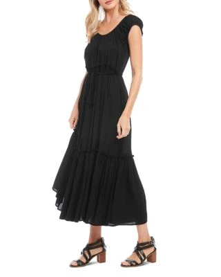 Puff Sleeve Tiered Midi Dress - Karen Kane Puff Sleeve Tiered Midi Dress - Karen Kane -Karen Kane
