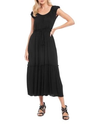 Puff Sleeve Tiered Midi Dress - Karen Kane Puff Sleeve Tiered Midi Dress - Karen Kane -Karen Kane