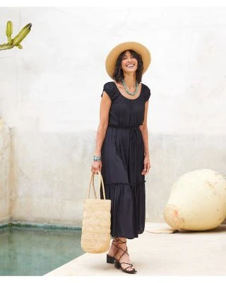 Puff Sleeve Tiered Midi Dress - Karen Kane Puff Sleeve Tiered Midi Dress - Karen Kane -Karen Kane