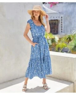 Floral Puff Sleeve Tiered Midi Dress - Karen Kane 6 Floral Puff Sleeve Tiered Midi Dress - Karen Kane -Karen Kane 12800760 fpx