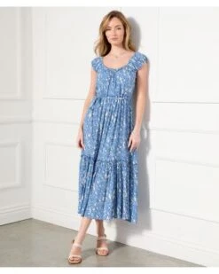 Floral Puff Sleeve Tiered Midi Dress - Karen Kane 8 Floral Puff Sleeve Tiered Midi Dress - Karen Kane -Karen Kane 12800762 fpx