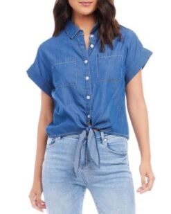 Front Tie Denim Shirt - Karen Kane