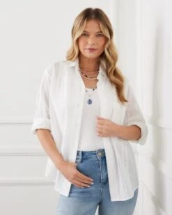 Eyelet Shirt - Karen Kane -Karen Kane 12862554 fpx