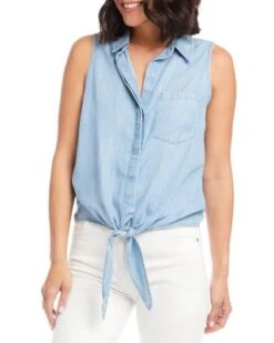 Chambray Tie Front Shirt - Karen Kane -Karen Kane 12865021 fpx