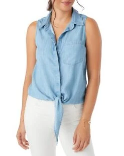Chambray Tie Front Shirt - Karen Kane -Karen Kane 12865022 fpx