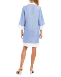 Linen Contrast Trim Shirt Dress - Karen Kane -Karen Kane 12885405 fpx