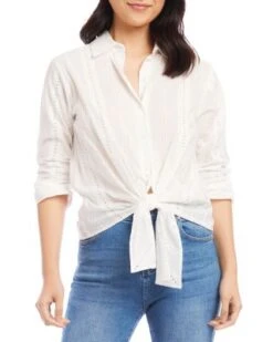 Eyelet Tie Front Shirt - Karen Kane