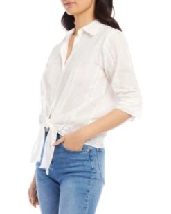 Eyelet Tie Front Shirt - Karen Kane -Karen Kane 12885448 fpx