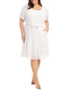 Embroidered Eyelet Puff Sleeve Dress - Karen Kane Plus
