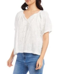 Eyelet Cotton Peasant Top - Karen Kane -Karen Kane 12916721 fpx
