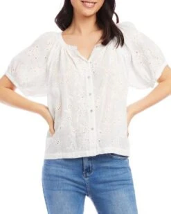 Eyelet Cotton Peasant Top - Karen Kane -Karen Kane 12916722 fpx