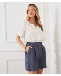 Eyelet Cotton Peasant Top - Karen Kane -Karen Kane 12916723 fpx