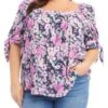 Floral Print Square Neck Top - Karen Kane Plus