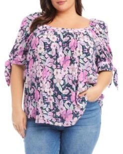 Floral Print Square Neck Top - Karen Kane Plus