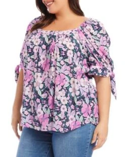 Floral Print Square Neck Top - Karen Kane Plus -Karen Kane 12916824 fpx