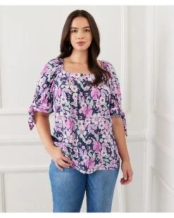 Floral Print Square Neck Top - Karen Kane Plus -Karen Kane 12916826 fpx