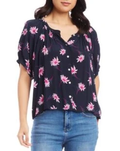 Short Sleeve Floral Print Peasant Top - Karen Kane -Karen Kane 12916836 fpx