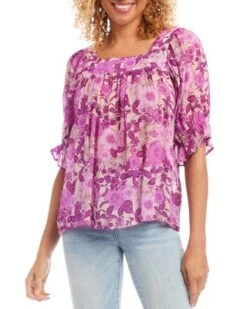 Floral Print Square Neck Top - Karen Kane