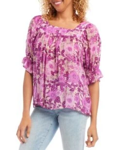 Floral Print Square Neck Top - Karen Kane -Karen Kane 12916849 fpx