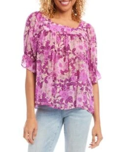Floral Print Square Neck Top - Karen Kane -Karen Kane 12916850 fpx