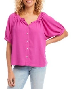 Short Sleeve Peasant Top - Karen Kane