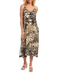 Printed Side Slit Midi Dress - Karen Kane