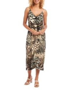 Printed Side Slit Midi Dress - Karen Kane -Karen Kane 12980236 fpx