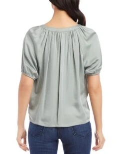 Petites Satin Short Sleeve Peasant Top - Karen Kane -Karen Kane 12980260 fpx