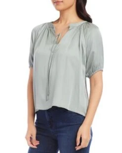 Petites Satin Short Sleeve Peasant Top - Karen Kane -Karen Kane 12980262 fpx